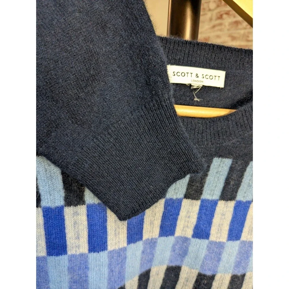 Scott & Scott London 100% Cashmere Navy Blue Pullover Sweater L